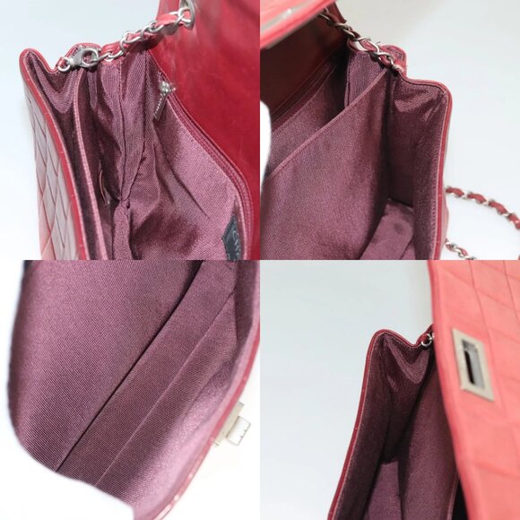 CHANEL Choco Bar Chain Shoulder Bag Lamb Skin Red Silver CC Auth BA3678 - Picture 13 of 15